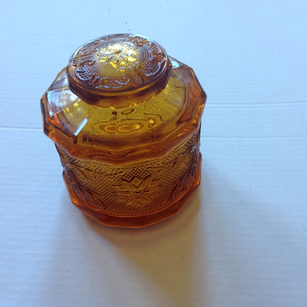 Vintage Amber Indiana Candy Jar Glass Daisy Retro